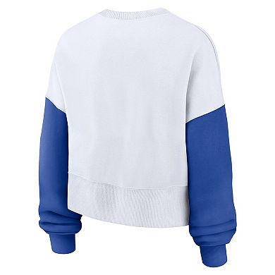 Women's Nike White Kentucky Wildcats Color-Block Oversized Cropped Pullover Sweatshirt