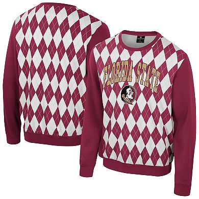 Men's Colosseum Garnet Florida State Seminoles The Dealio Argyle Pullover Sweatshirt