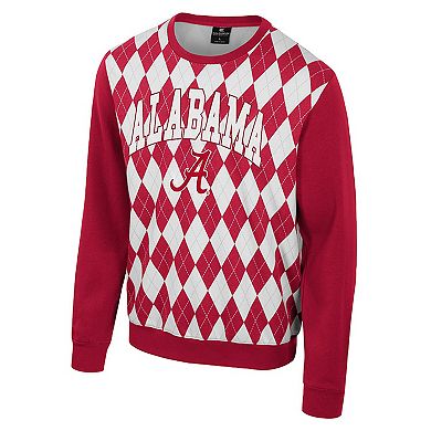 Men's Colosseum Crimson Alabama Crimson Tide The Dealio Argyle Pullover Sweatshirt