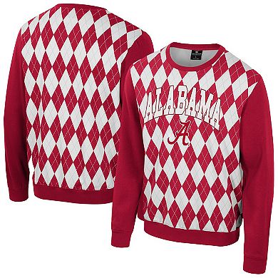 Men's Colosseum Crimson Alabama Crimson Tide The Dealio Argyle Pullover Sweatshirt