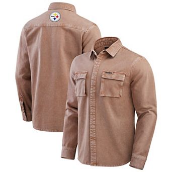 Men's Darius Rucker Collection by Fanatics Brown Pittsburgh Steelers Garment Dyed Long Sleeve Full Snap Shirt