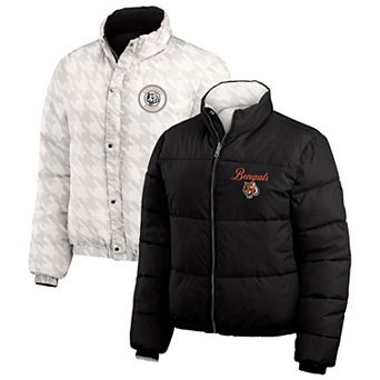Women's WEAR by Erin Andrews Black/White Cincinnati Bengals Reversible Cropped Full-Zip Puffer Jacket