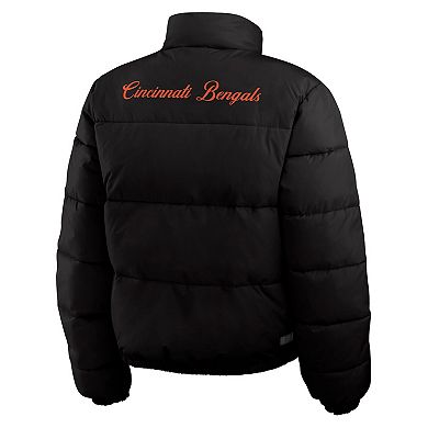 Women's WEAR by Erin Andrews Black/White Cincinnati Bengals Reversible Cropped Full-Zip Puffer Jacket