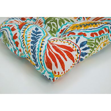 Pillow Perfect Paisley Indoor/Outdoor Tufted Wicker Loveseat Cushion With Ties - Amalia
