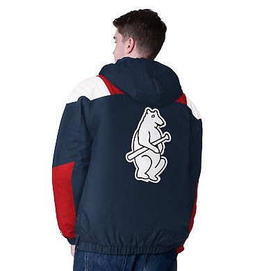 Men's Starter Navy Chicago Cubs Cooperstown Collection Charger Half-Zip Jacket