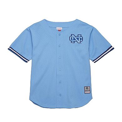 Men's Mitchell & Ness Carolina Blue North Carolina Tar Heels Game Time Vintage Mesh Button Front Top