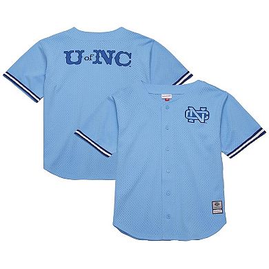 Men's Mitchell & Ness Carolina Blue North Carolina Tar Heels Game Time Vintage Mesh Button Front Top