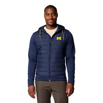 Men's Columbia Navy Michigan Wolverines Out-Shield Hybrid Full-Zip Hoodie Jacket