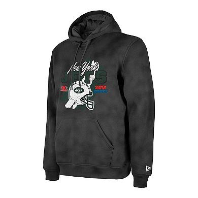 Men's New Era Black New York Jets Identity Helmet Enzyme Washed Pullover Hoodie