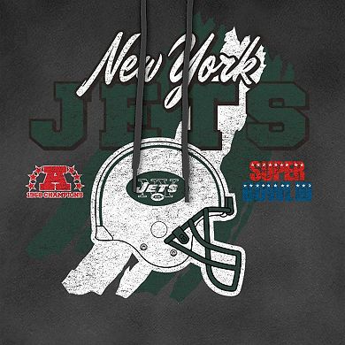 Men's New Era Black New York Jets Identity Helmet Enzyme Washed Pullover Hoodie