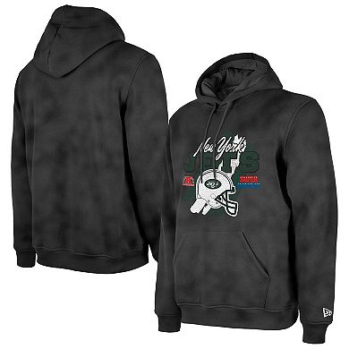 Men's New Era Black New York Jets Identity Helmet Enzyme Washed Pullover Hoodie