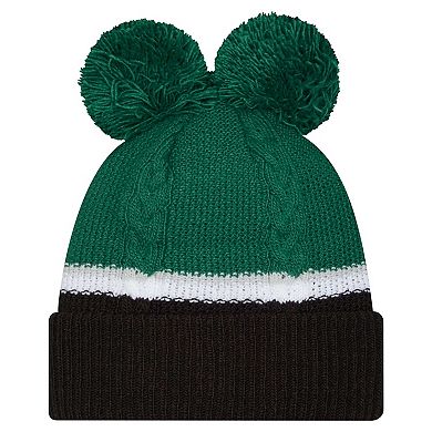 Women's New Era Green New York Jets Double Bubble Cuffed Knit Hat with Poms
