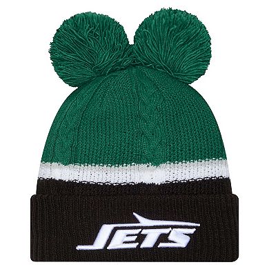 Women's New Era Green New York Jets Double Bubble Cuffed Knit Hat with Poms