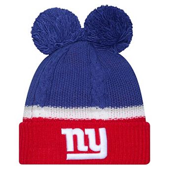 Women's New Era Royal New York Giants Double Bubble Cuffed Knit Hat with Poms
