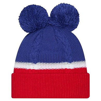 Women's New Era Royal New York Giants Double Bubble Cuffed Knit Hat with Poms
