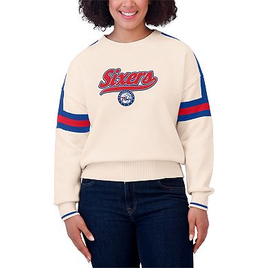 Women's WEAR by Erin Andrews Cream Philadelphia 76ers Stripe Pullover Sweater