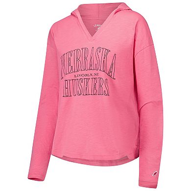 Women's League Collegiate Wear Pink Nebraska Huskers Slub Long Sleeve V-Neck Hoodie T-Shirt