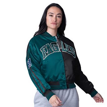 Women's Starter Midnight Green/Black Philadelphia Eagles Zone Blitz Cropped Full-Snap Satin Jacket