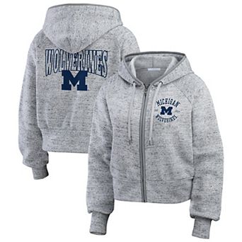 Women's WEAR by Erin Andrews Heather Gray Michigan Wolverines Wear Speckle Double-Hit Raglan Full-Zip Hoodie