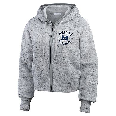 Women's WEAR by Erin Andrews Heather Gray Michigan Wolverines Wear Speckle Double-Hit Raglan Full-Zip Hoodie
