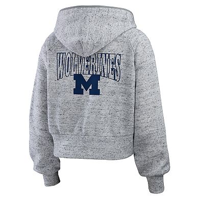 Women's WEAR by Erin Andrews Heather Gray Michigan Wolverines Wear Speckle Double-Hit Raglan Full-Zip Hoodie