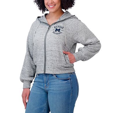 Women's WEAR by Erin Andrews Heather Gray Michigan Wolverines Wear Speckle Double-Hit Raglan Full-Zip Hoodie