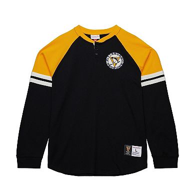 Men's Mitchell & Ness Black Pittsburgh Penguins Thermal Henley Long Sleeve T-Shirt