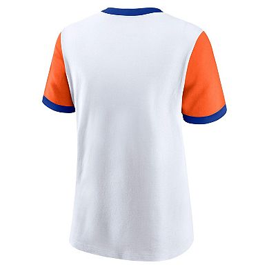 Women's Nike White/Orange Denver Broncos Rewind Ringer T-Shirt