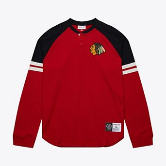 Men's Mitchell & Ness Red Chicago Blackhawks Thermal Henley Long Sleeve T-Shirt