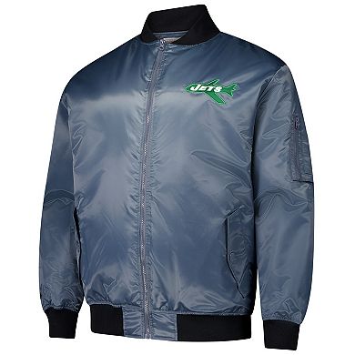 Men's Mitchell & Ness Charcoal New York Jets Big & Tall Bomber Full-Zip Jacket