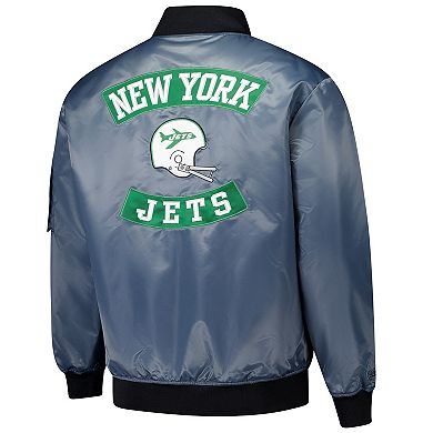 Men's Mitchell & Ness Charcoal New York Jets Big & Tall Bomber Full-Zip Jacket