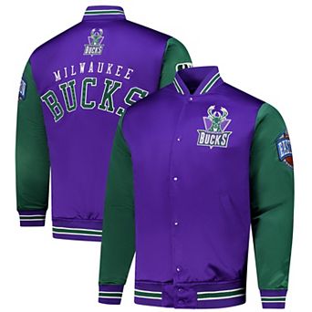 Men's Mitchell & Ness Purple Milwaukee Bucks Hardwood Classic Primetime Full-Snap Satin Jacket