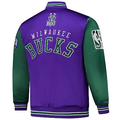 Men's Mitchell & Ness Purple Milwaukee Bucks Hardwood Classic Primetime Full-Snap Satin Jacket