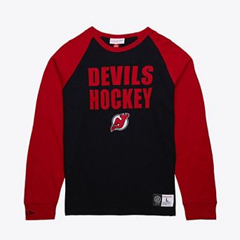 Men's Mitchell & Ness Black/Red New Jersey Devils Legendary Slub Raglan Long Sleeve T-Shirt