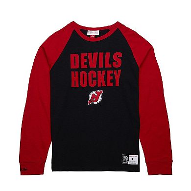 Men's Mitchell & Ness Black/Red New Jersey Devils Legendary Slub Raglan Long Sleeve T-Shirt