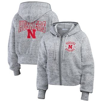Women's WEAR by Erin Andrews Heather Gray Nebraska Huskers Wear Speckle Double-Hit Raglan Full-Zip Hoodie