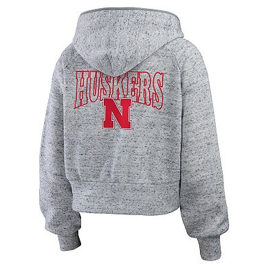 Women's WEAR by Erin Andrews Heather Gray Nebraska Huskers Wear Speckle Double-Hit Raglan Full-Zip Hoodie
