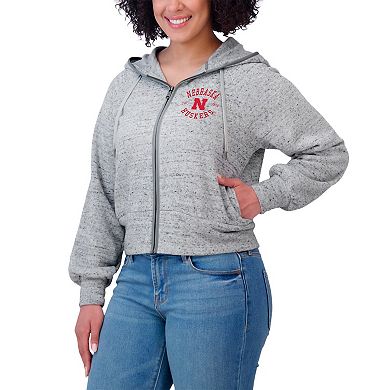 Women's WEAR by Erin Andrews Heather Gray Nebraska Huskers Wear Speckle Double-Hit Raglan Full-Zip Hoodie