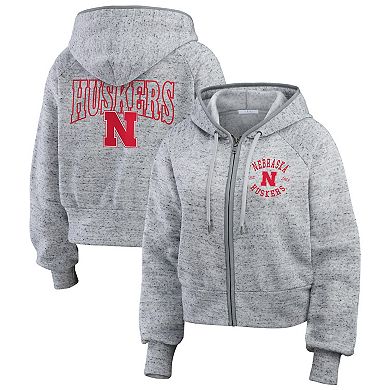Women's WEAR by Erin Andrews Heather Gray Nebraska Huskers Wear Speckle Double-Hit Raglan Full-Zip Hoodie