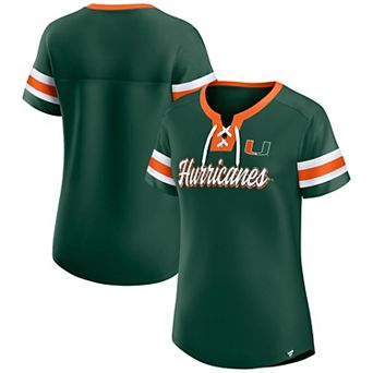 Women's Fanatics Green Miami Hurricanes Iconic Athena Lace-Up T-Shirt