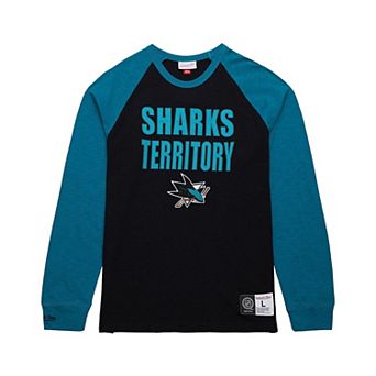 Men's Mitchell & Ness Black/Teal San Jose Sharks Legendary Slub Raglan Long Sleeve T-Shirt