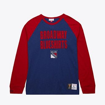 Men's Mitchell & Ness Blue/Red New York Rangers Legendary Slub Raglan Long Sleeve T-Shirt