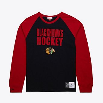 Men's Mitchell & Ness Black/Red Chicago Blackhawks Legendary Slub Raglan Long Sleeve T-Shirt