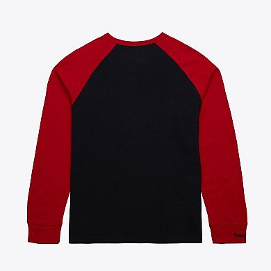 Men's Mitchell & Ness Black/Red Chicago Blackhawks Legendary Slub Raglan Long Sleeve T-Shirt