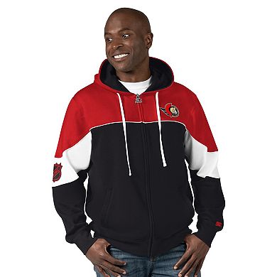 Men's Starter Black/Red Ottawa Senators Power Forward Full-Zip Hoodie