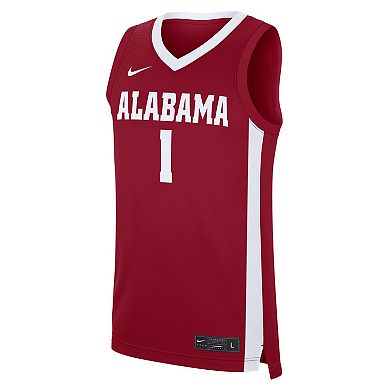 Men's Nike #1 Crimson Alabama Crimson Tide Road Replica Jersey