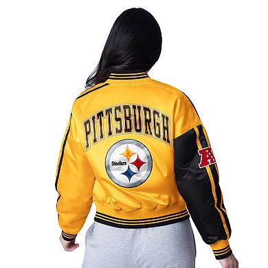 Women's Starter Black/Gold Pittsburgh Steelers Zone Blitz Cropped Full-Snap Satin Jacket