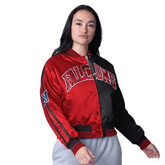 Women's Starter Red/Black Atlanta Falcons Zone Blitz Cropped Full-Snap Satin Jacket
