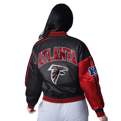 Women's Starter Red/Black Atlanta Falcons Zone Blitz Cropped Full-Snap Satin Jacket
