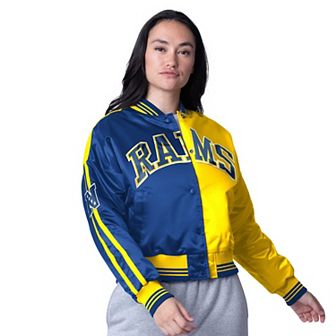 Women's Starter Royal/Gold Los Angeles Rams Zone Blitz Cropped Full-Snap Satin Jacket